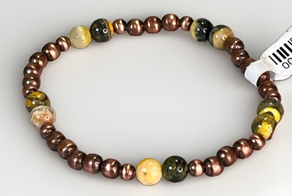 Copper Pearls Bumblebee Jasper Southwestern Stretch Bracelet 8.4g NEW